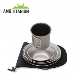AMG 티타늄 샌딩 접시세트(4ps/케이스포함) 싱글컵(450ml) SET / 캠핑 백패킹